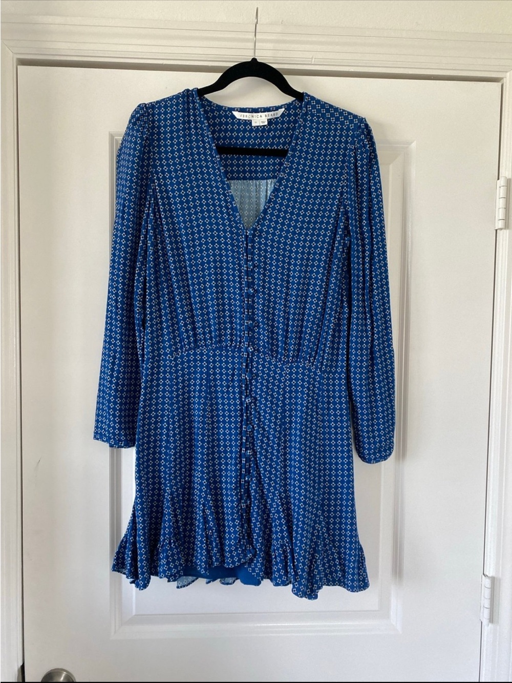 Veronica Beard Blue Printed Mini Dress with V-Neck